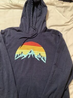 Men's Navy Hoodie with Sunset Mountain Graphic
